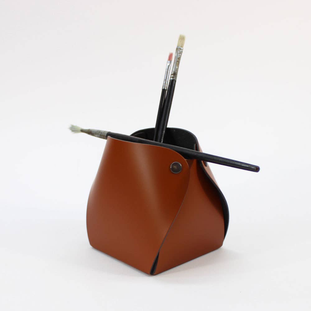 San Lorenzo Design Leather Pen Pot, Brush Holder, Organizer