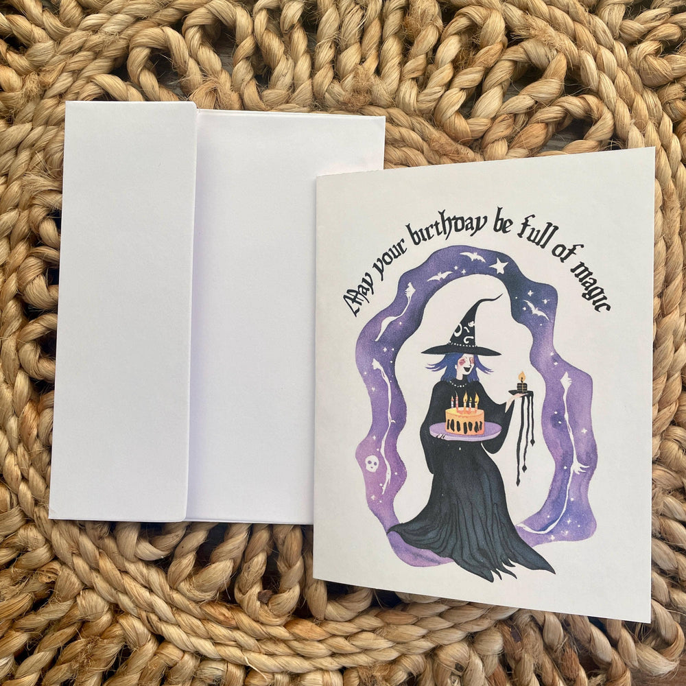 Cute Witch Magical Goth Halloween Time Birthday Card 