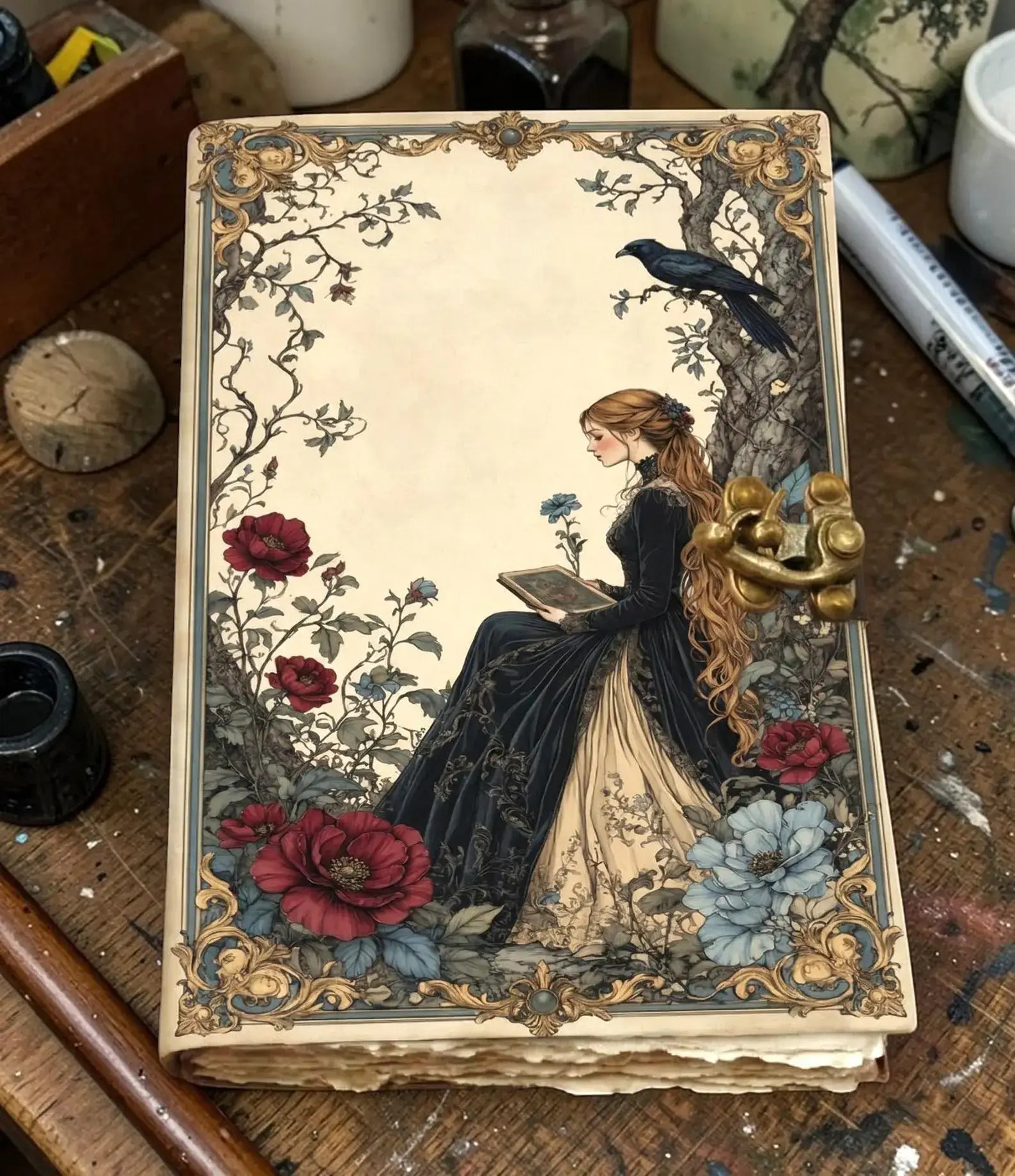 Vintage Leather Journal Woman With Book
