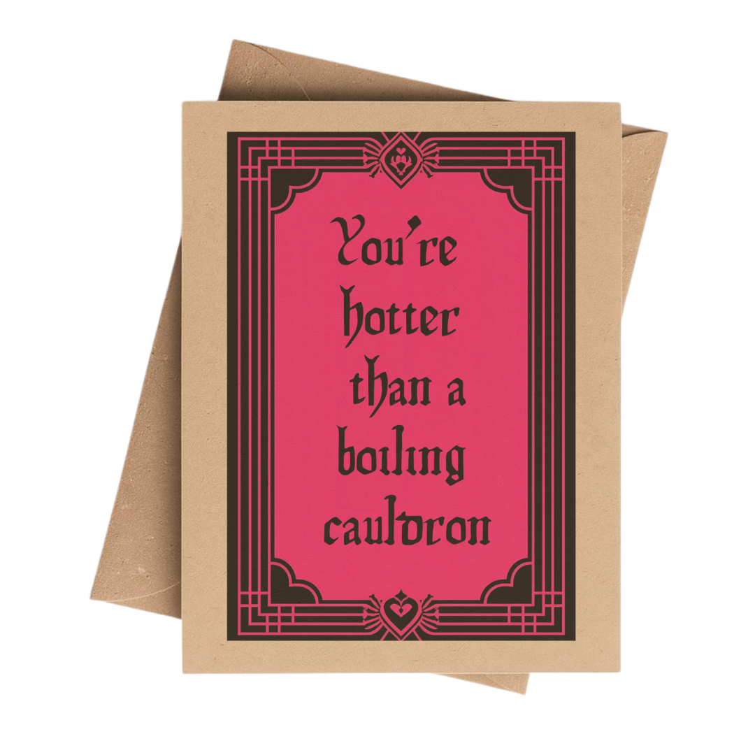 Witchy valentine notecard on brown kraft