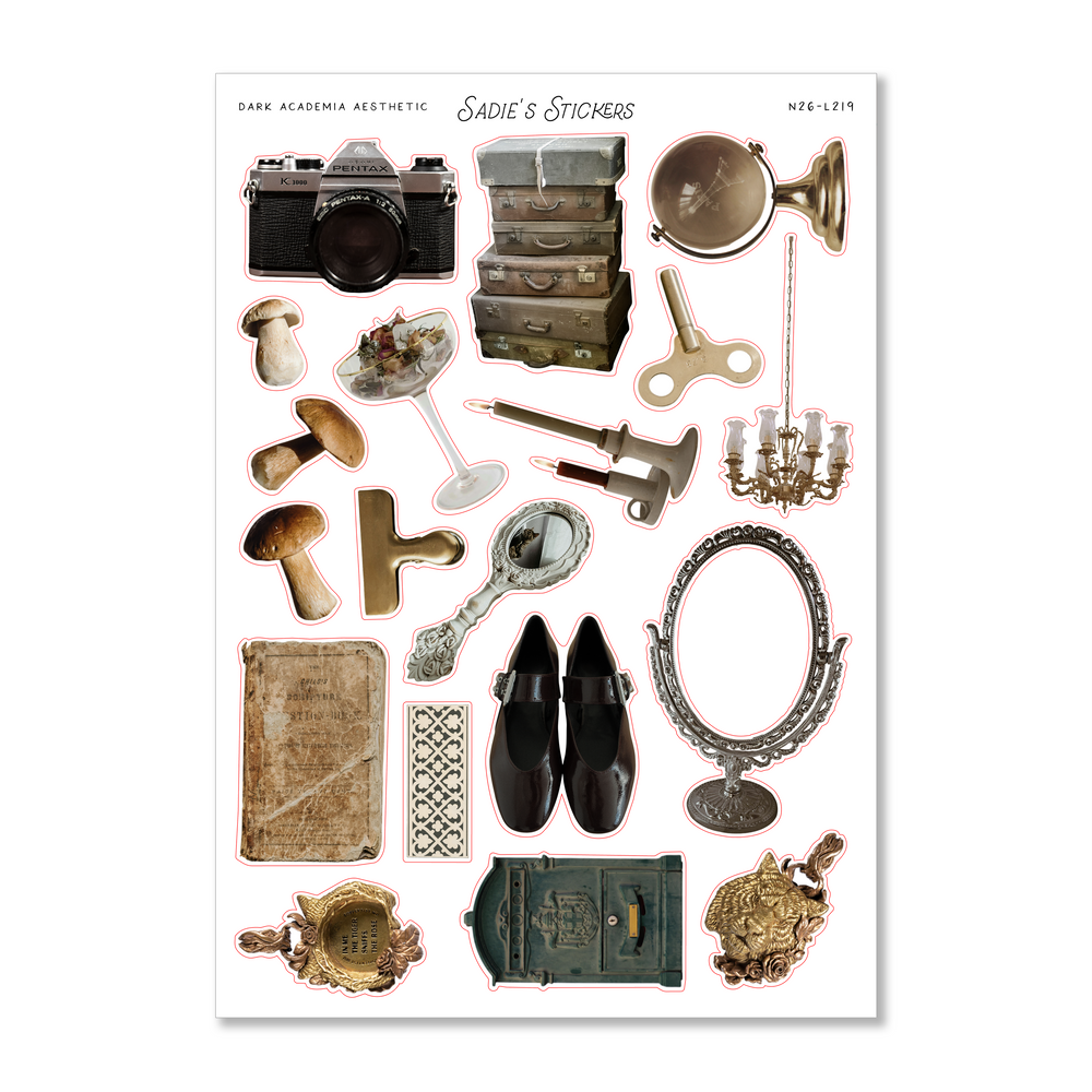 Dark Academia Aesthetic • Trinkets & Tidbits Sticker Sheet