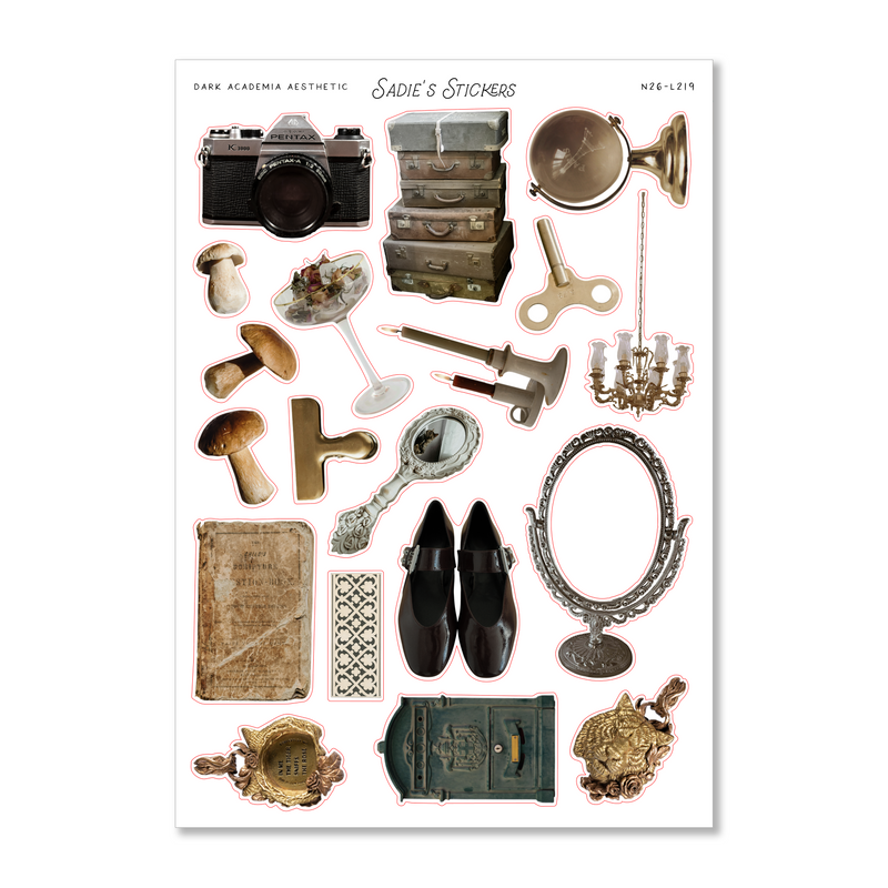 Dark Academia Aesthetic • Trinkets & Tidbits Sticker Sheet