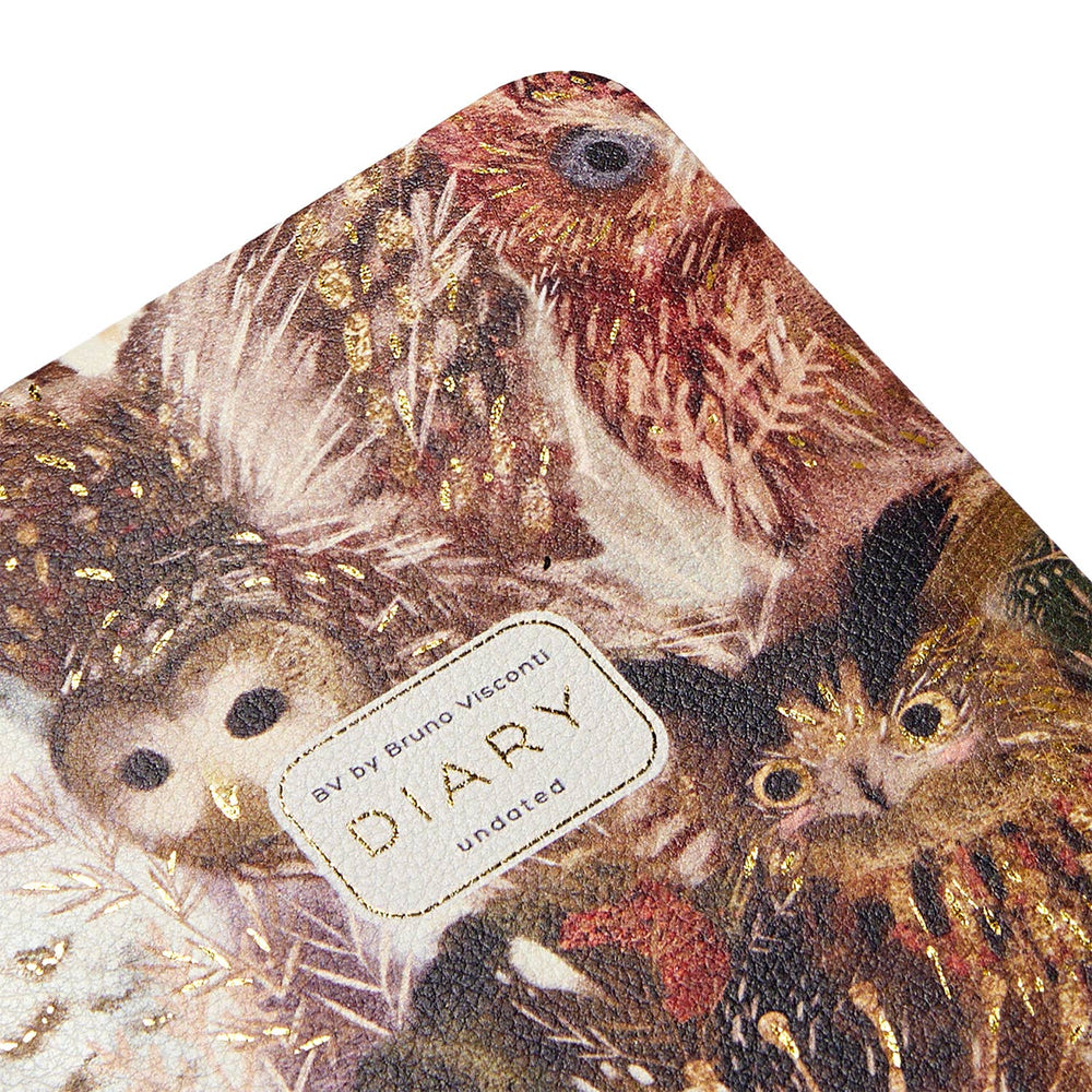 A6 Vegan Leather Hardcover Daily Planner - Owls - Bruno Visconti