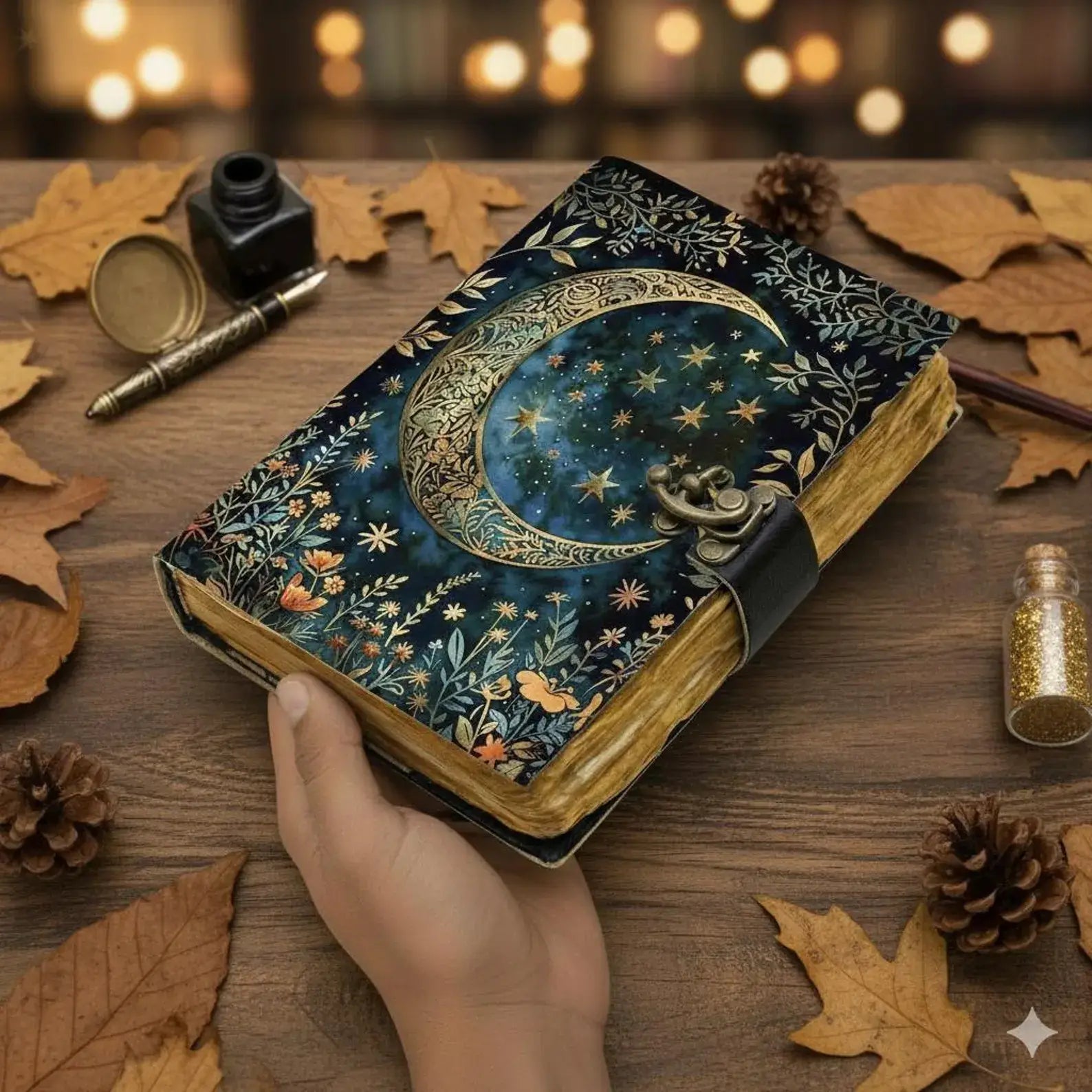 Moon Phase Leather Journal Handmade Vintage Grimoire
