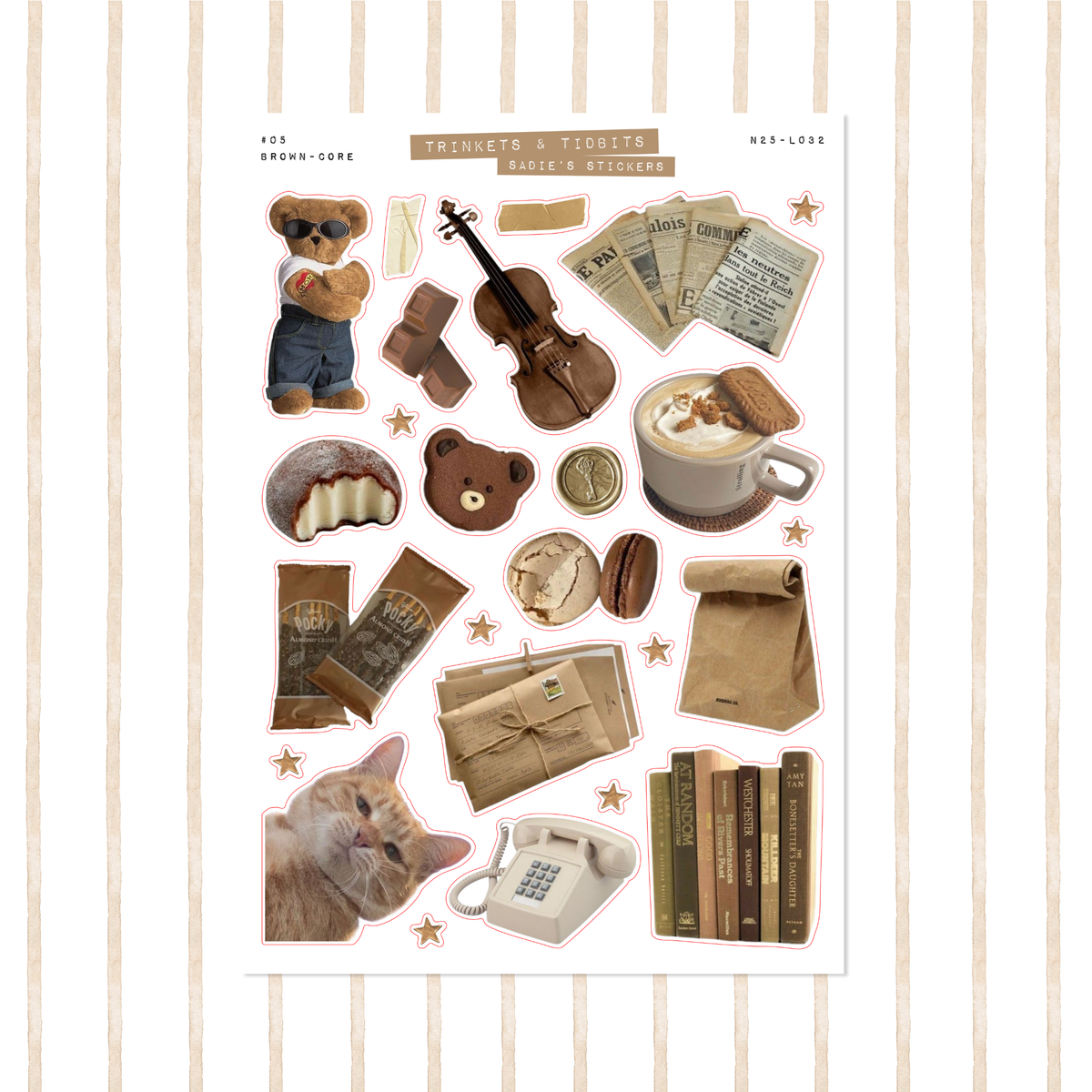 Brown-Core Aesthetic • Trinkets & Tidbits Sticker Sheet