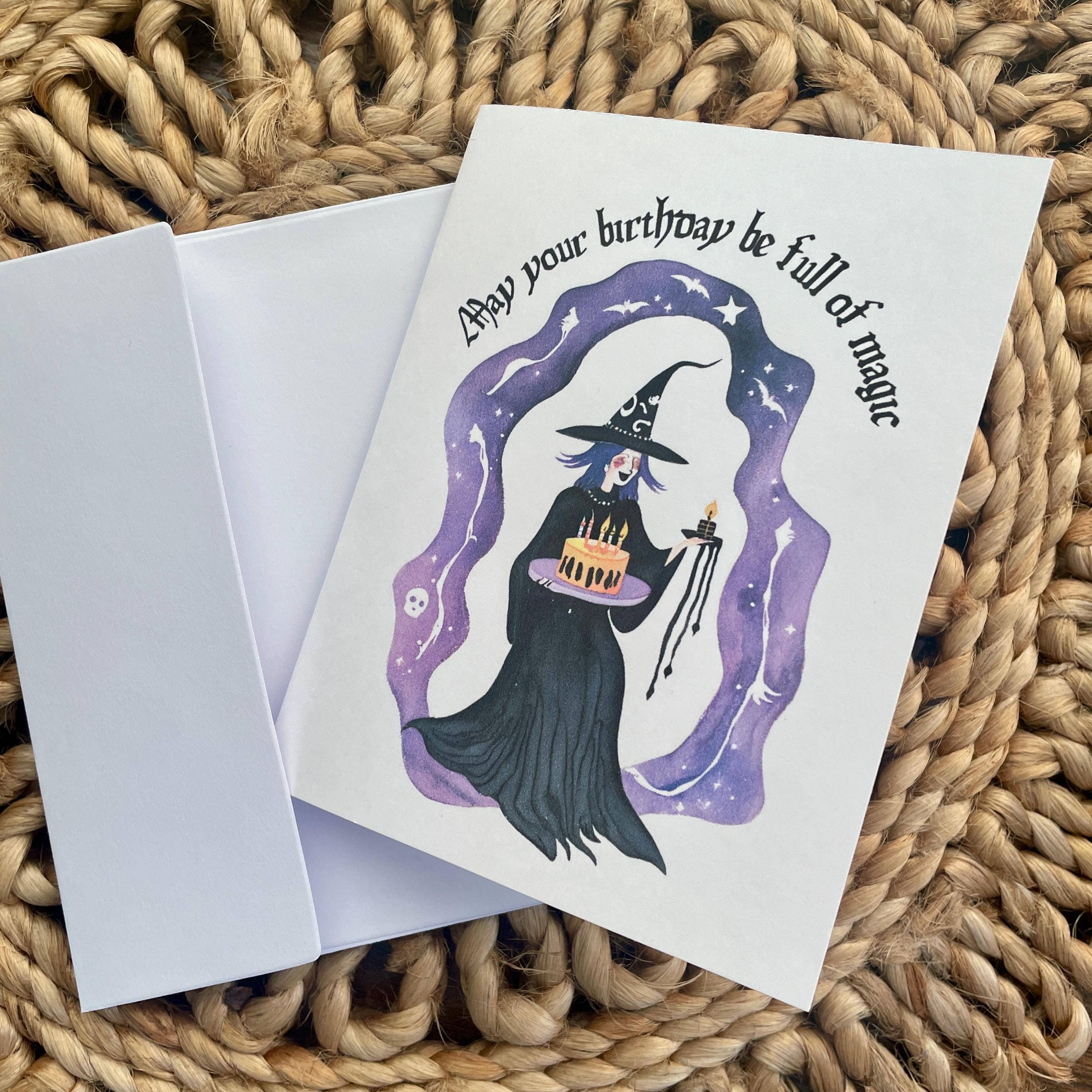 Cute Witch Magical Goth Halloween Time Birthday Card 