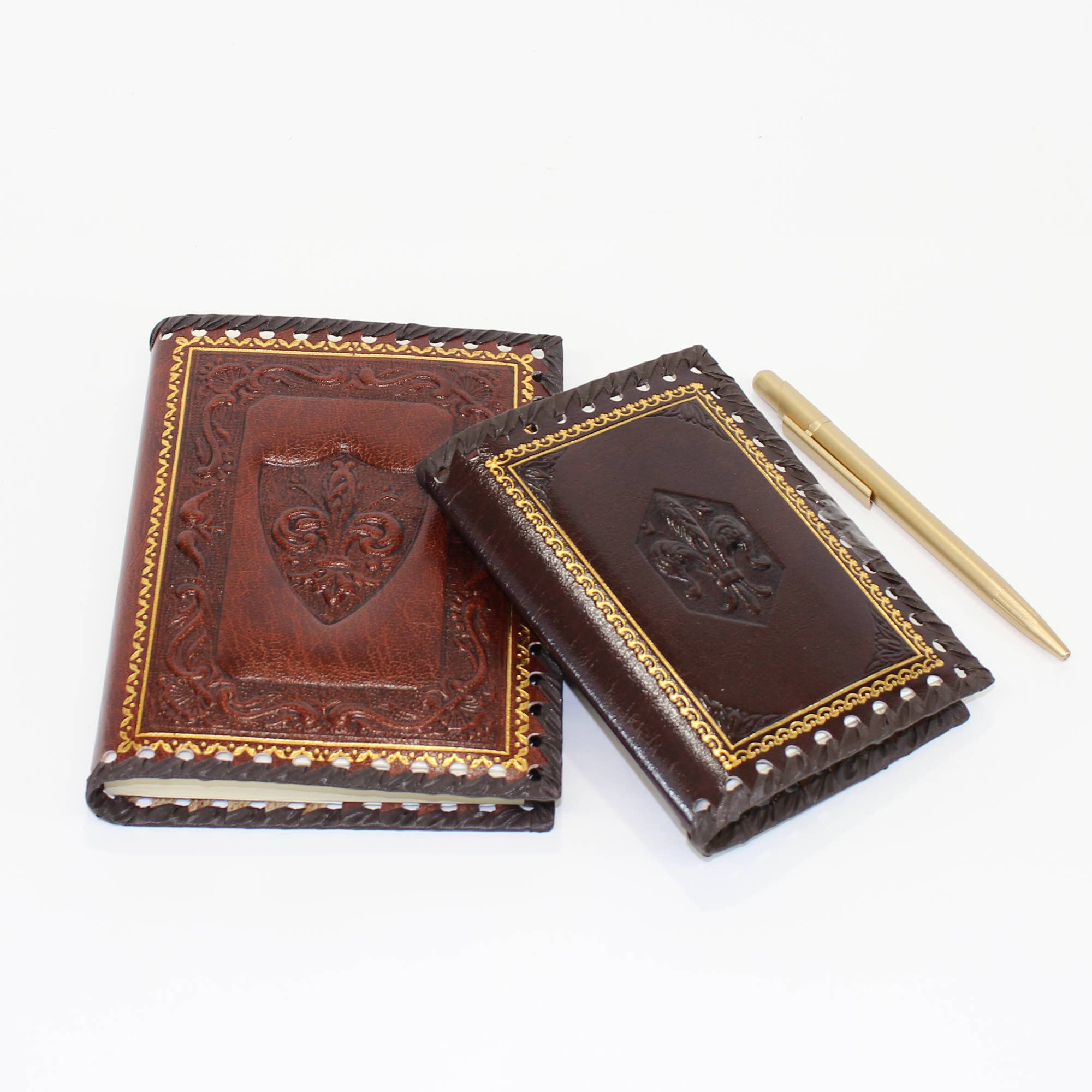 Stamped Leather Notebooks, Refillable Lined Pages, Italian