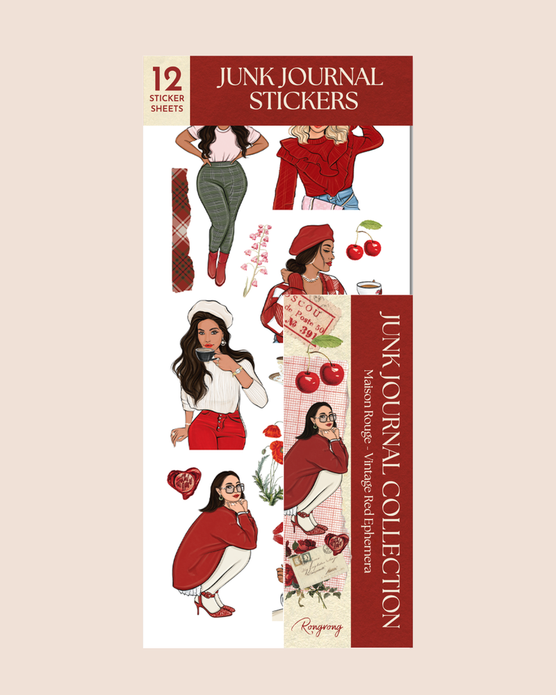 Maison Rouge - Vintage Red Ephemera Sticker Sheet Set