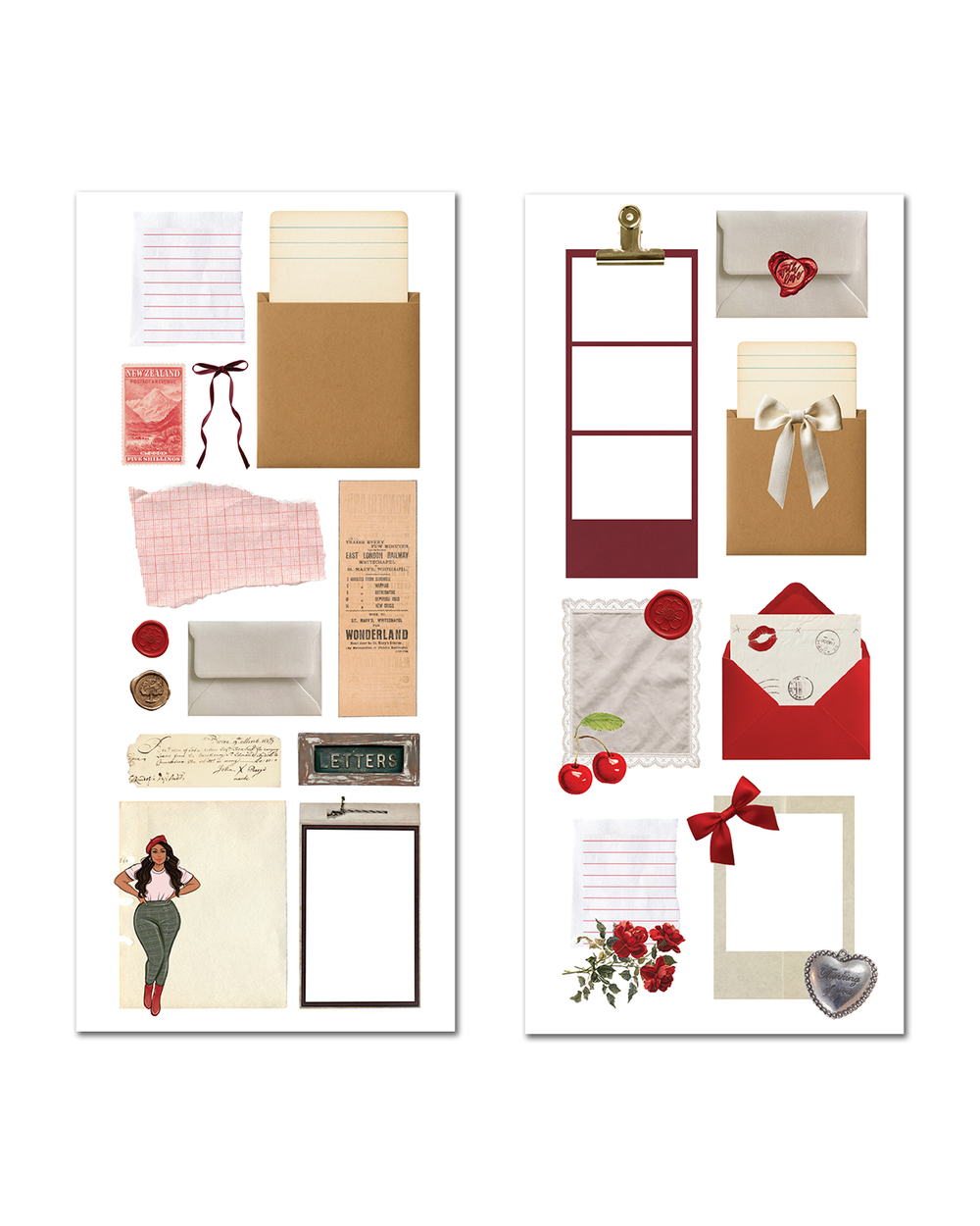 Maison Rouge - Vintage Red Ephemera Sticker Sheet Set