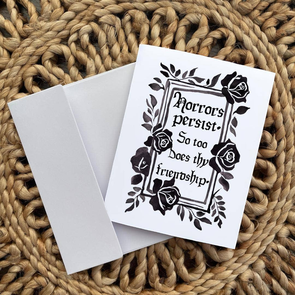 Gothic Black Rose Friendship Thank You Card 'Horrors Persist'