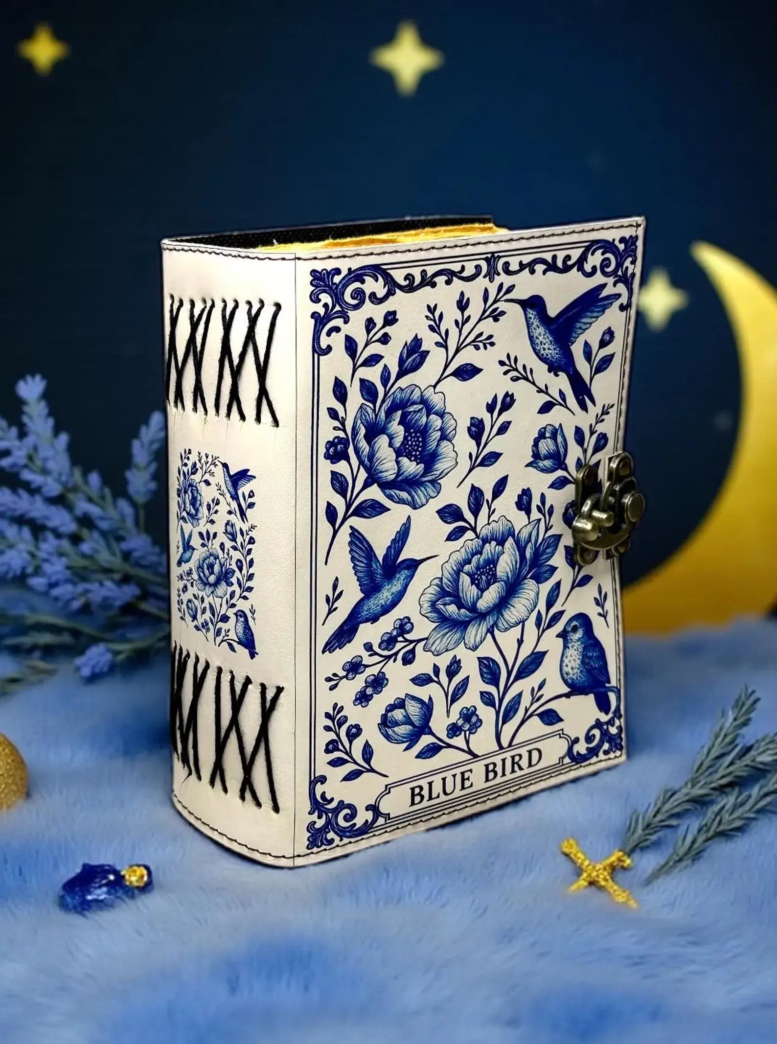 Leather Grimoire Journal Blue Bird