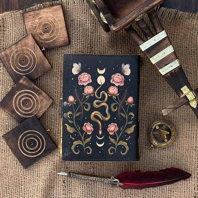 Grimoire Journal Leather Sketchbook Serpent Snake Garden Notebook