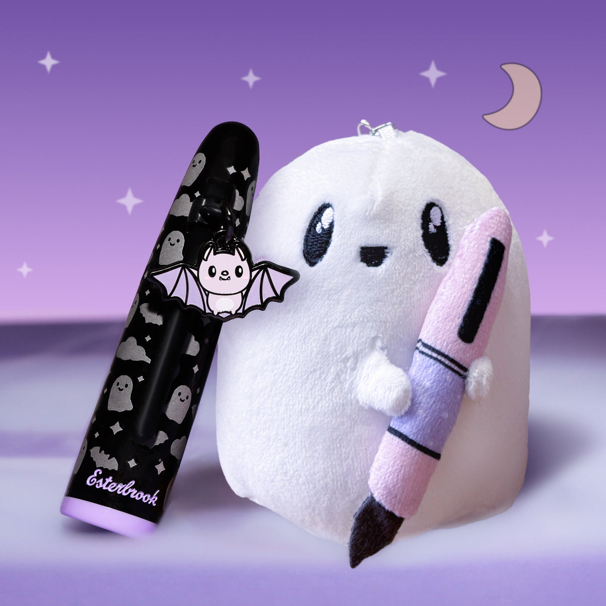 Boo-Anne ghost plush with both Pastel Halloween pens