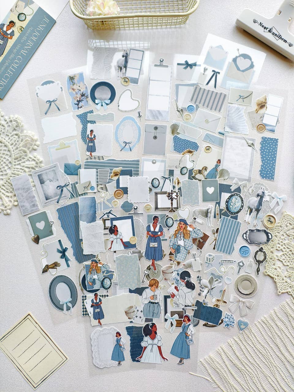 Maison Bleu - Vintage Blue Ephemera Sticker Sheet Set