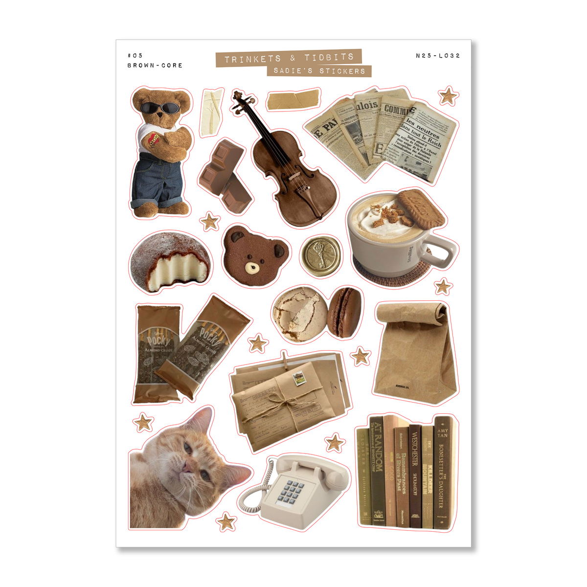 Brown-Core Aesthetic • Trinkets & Tidbits Sticker Sheet