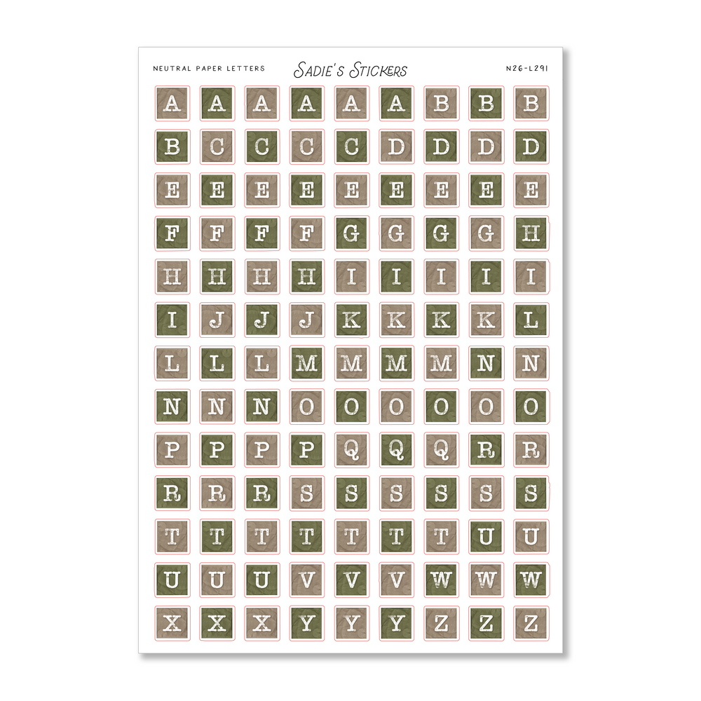 Neutral Paper Letters • Letters & More Sticker Sheet