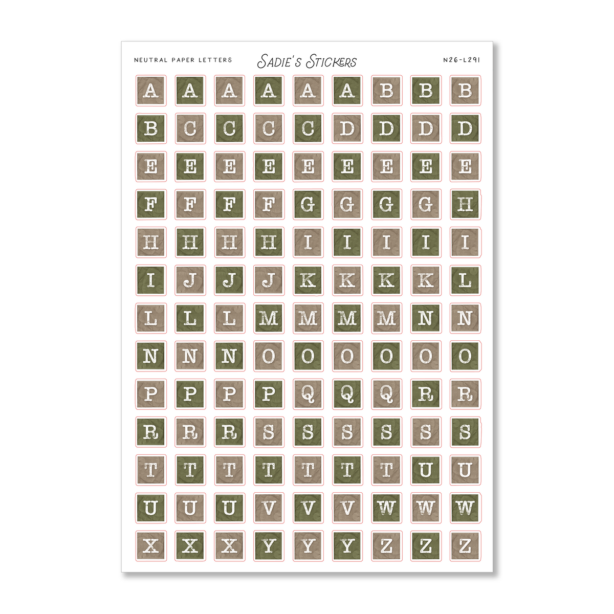 Neutral Paper Letters • Letters & More Sticker Sheet