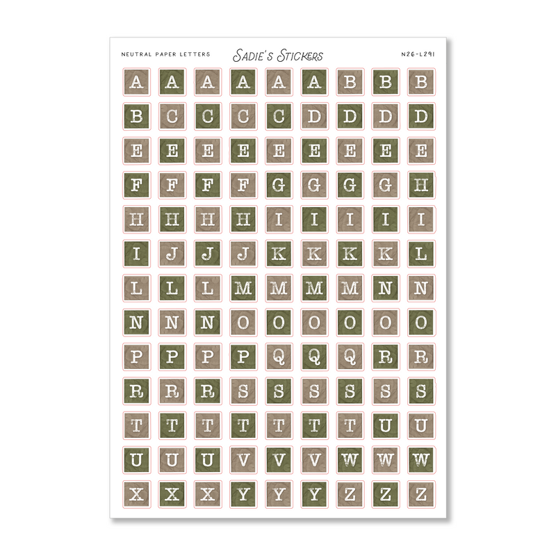 Neutral Paper Letters • Letters & More Sticker Sheet