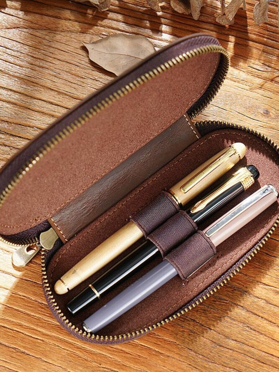 Crazy Horse Leather Three-Pen Box - detail 6