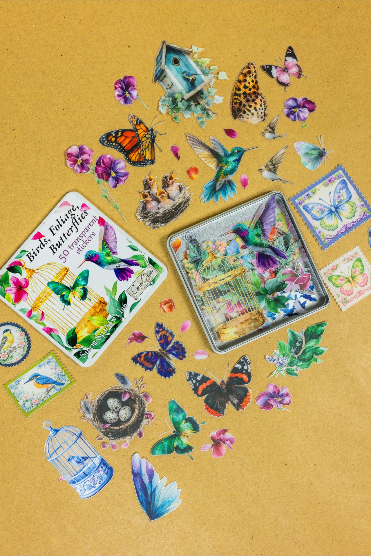 Birds, Foliage, Butterflies Sticker Tin Box