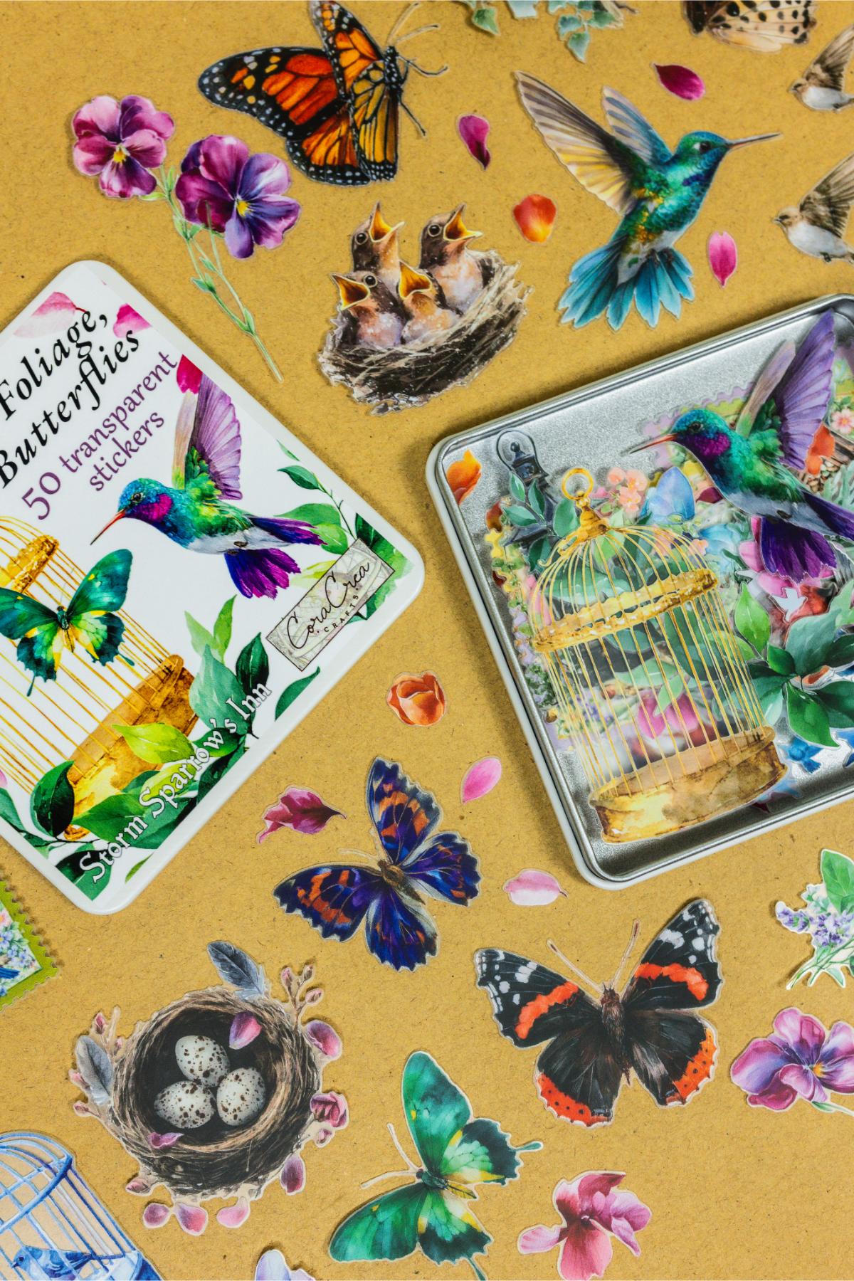 Birds, Foliage, Butterflies Sticker Tin Box