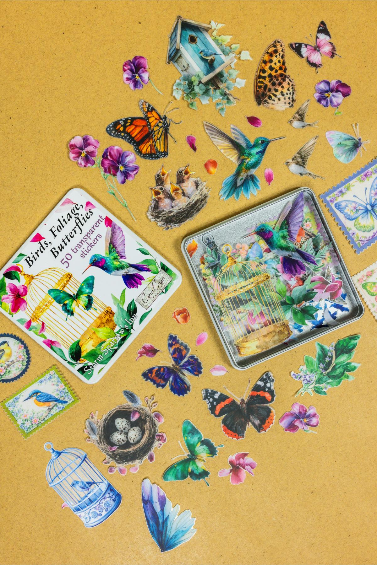Birds, Foliage, Butterflies Sticker Tin Box