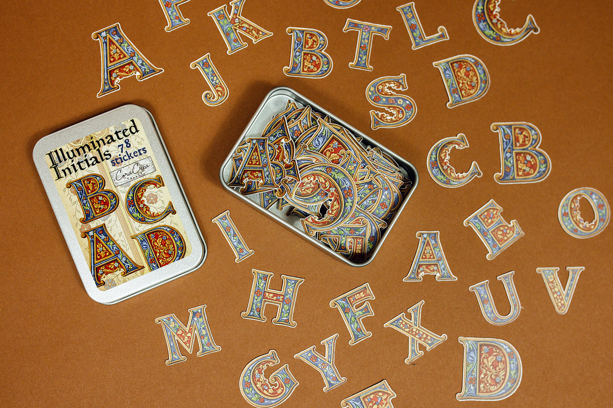 Initial Sticker Pack Illuminated Initials Sticker Tin Box — Sticker Set | C