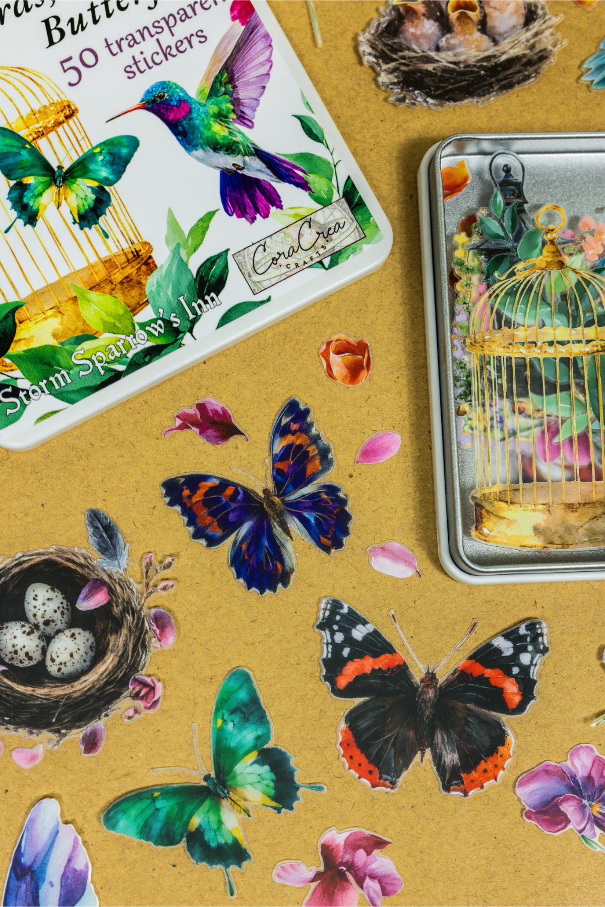 Birds, Foliage, Butterflies Sticker Tin Box