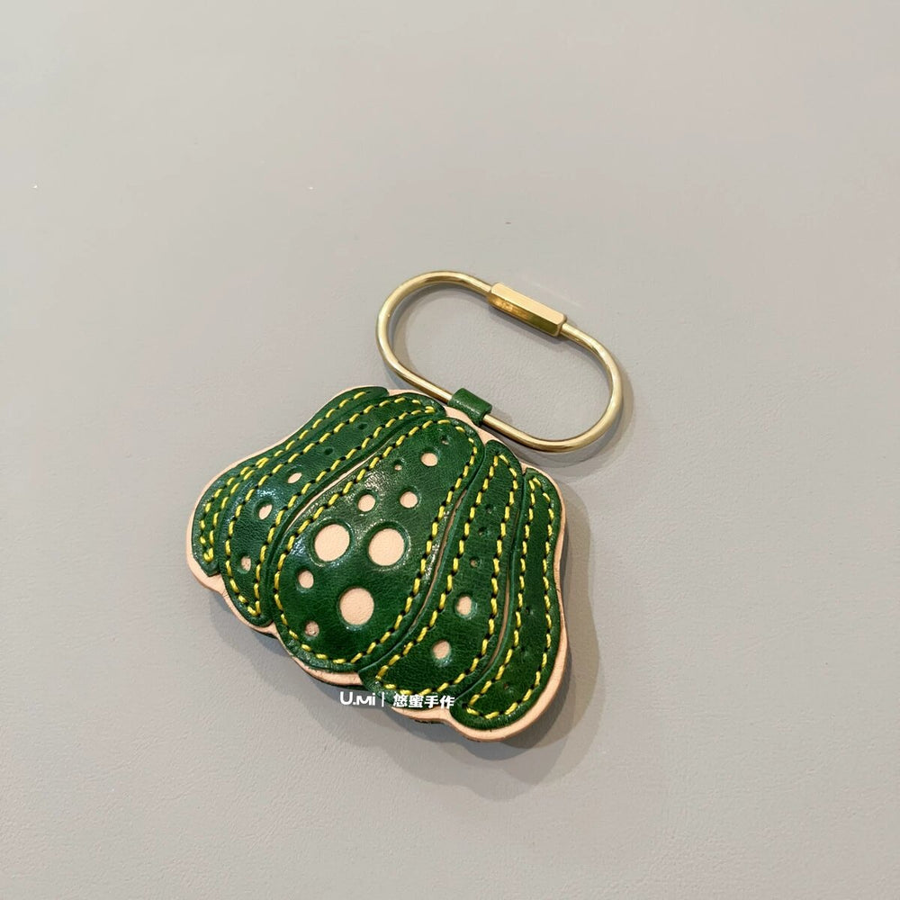 Handmade Leather Pumpkin Bag Charm - Emperor Green