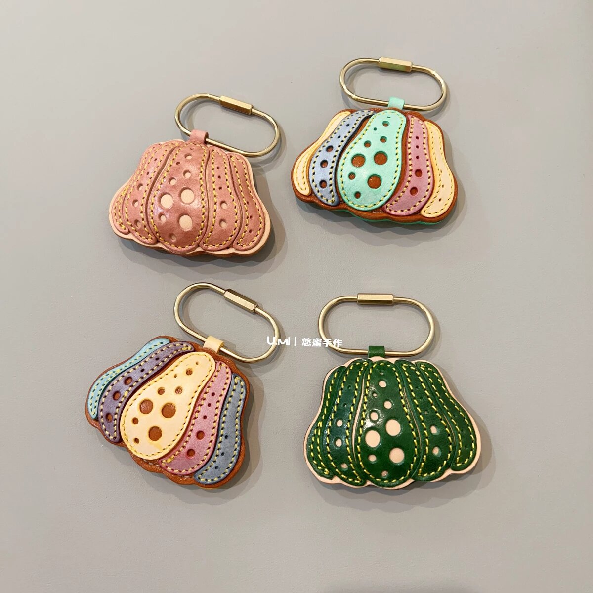 Handmade leather pumpkin charm colour range