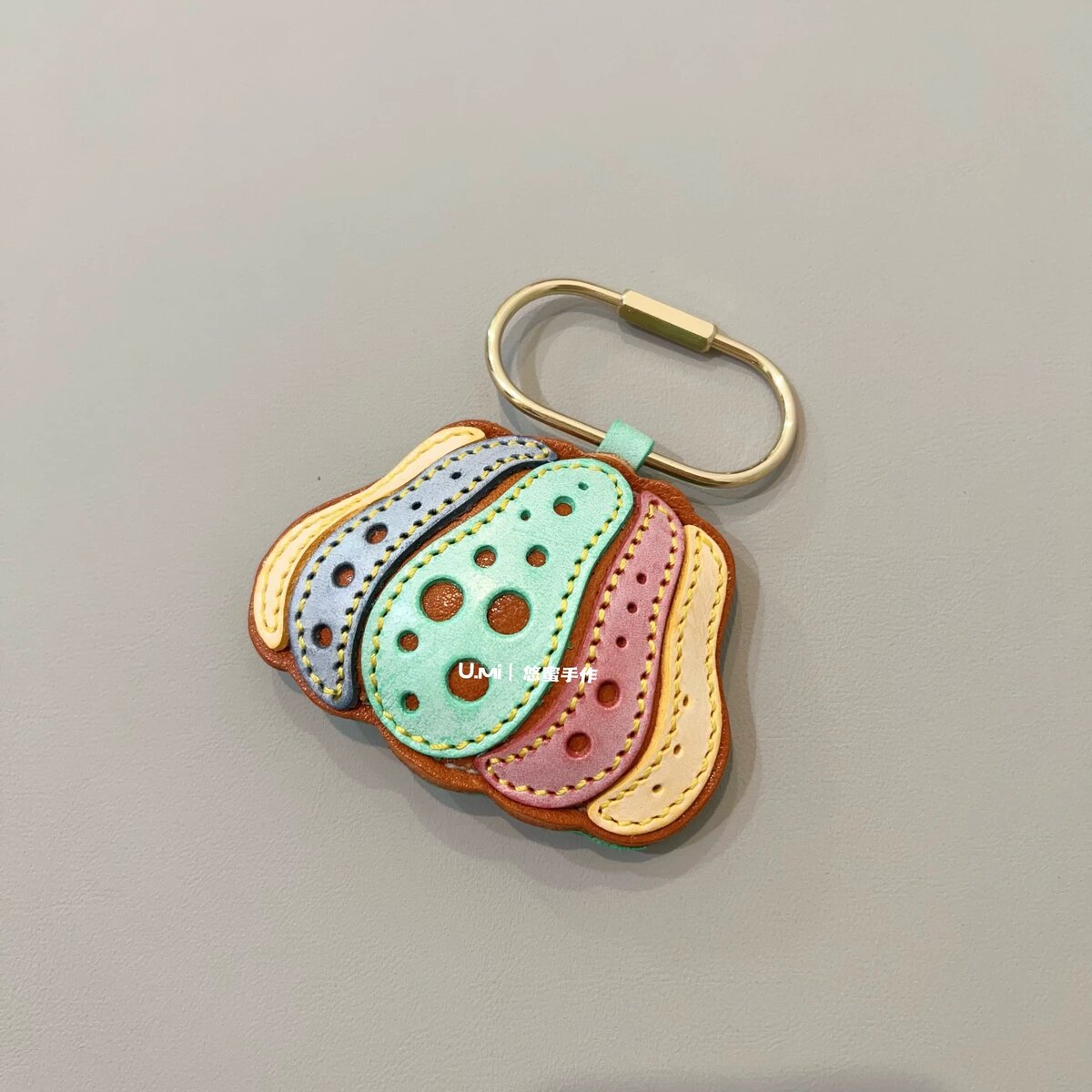 Handmade Leather Pumpkin Bag Charm - Lake-Blue Colourblock