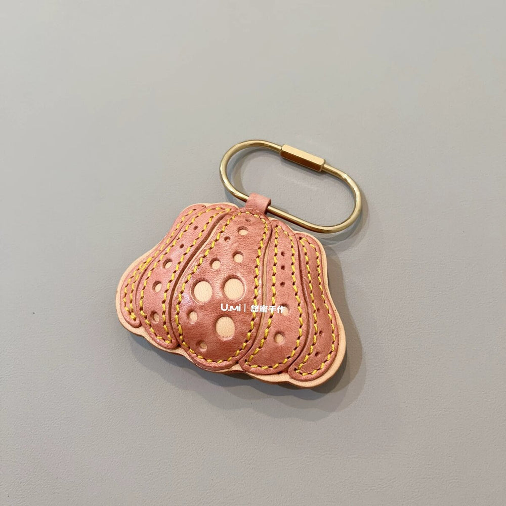 Handmade Leather Pumpkin Bag Charm - Nude Pink