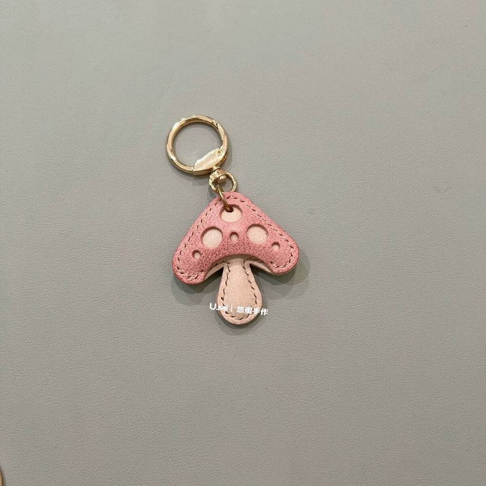 Handmade Leather Mushroom Keychain Charm - Pink & Lilac