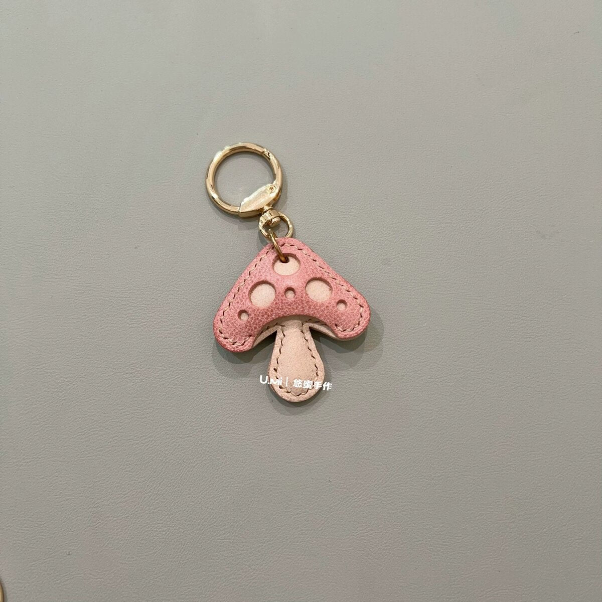 Handmade Leather Mushroom Keychain Charm - Pink & Lilac
