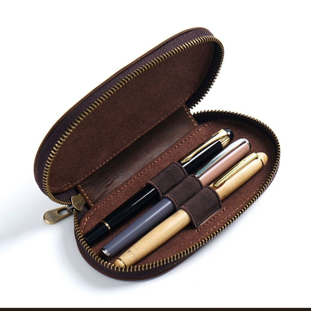 Crazy Horse Leather Three-Pen Box - detail 2