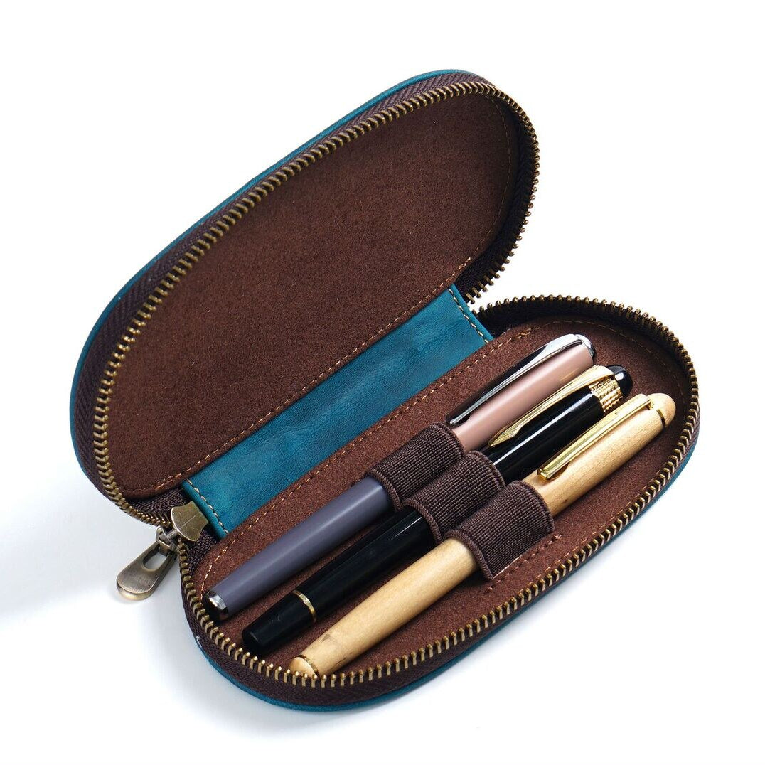 Crazy Horse Leather Three-Pen Box - detail 4
